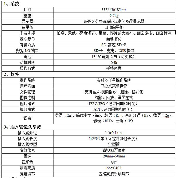 亞泰光電2017新研發的WIE-L便攜式內窺鏡重量僅重0.7kg，主要功能有拍照、錄像、亮度調節
畫面定格等